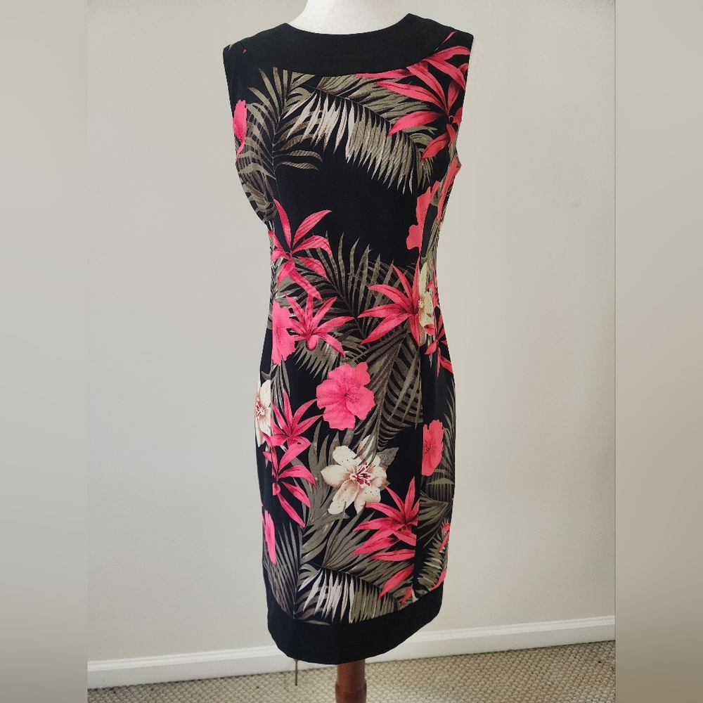 Floral Black and Coral Sleeveless Dress